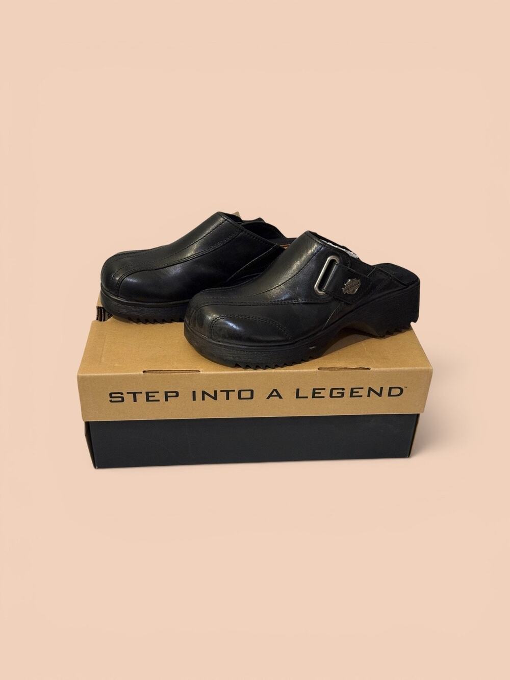 Harley-Davidson After Black Leather Wedge Clogs Women’s Size 6 NWT